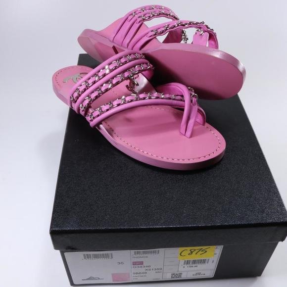 19C 35C Pink Purple Chain Detail CC logo Thong Sandals Flats C875 - Picture 3 of 17